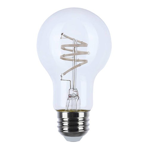 Satco S11530, A19 LED, Reminiscent, Flex Gray Coil Filament, 6W, 120V, 3000K Warm White, 500 Lumens, Medium E26 Base, Clear Finish