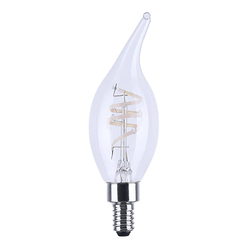 Satco S11534, CA11 LED, Reminiscent, Flex Gray Coil Filament, 4W, 120V, 3000K Warm White, 350 Lumens, Candelabra E12 Base, Clear Finish