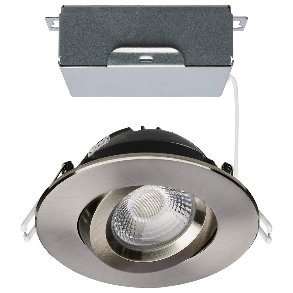 Satco S11620R1, 4'' LED Direct Wire Downlight, Gimbaled, 12W, 120V, 2700/3000/3500/4000/5000K CCT Selectable, 850 Lumens, Round, Remote Driver, Brushed Nickel Finish
