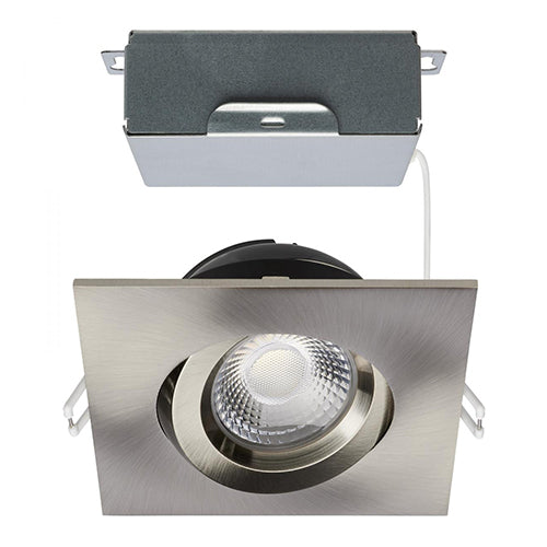Satco S11623R1, 4'' LED Direct Wire Downlight, Gimbaled, 12W, 120V, 2700/3000/3500/4000/5000K CCT Selectable, 850 Lumens, Square, Remote Driver, Brushed Nickel Finish