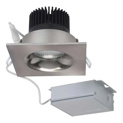 Satco S11635, 3.5'' LED Direct Wire Downlight, 12W, 120V, 3000K Warm White, 840 Lumens, Square, Remote Driver, Brushed Nickel Finish