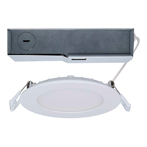 Satco S11690, 4'' LED Direct Wire Downlight, 8/12W, 120-277V, 2700/3000/3500/4000/5000K CCT Selectable, 720/1000 Lumens, Round, Remote Driver, Flat Face, Dual Dimming, White Finish