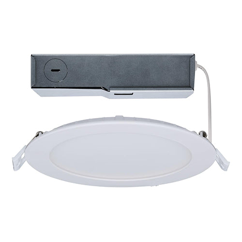 Satco S11691, 6'' LED Direct Wire Downlight, 11/15W, 120-277V, 2700/3000/3500/4000/5000K CCT Selectable, 1050/1350 Lumens, Round, Remote Driver, Flat Face, Dual Dimming, White Finish