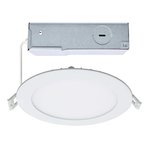 Satco S11827R1, 6''  LED Direct Wire Downlight, 12W, 120V, 2700/3000/3500/4000/5000K CCT Selectable, 1050 Lumens, Round, Edge-lit, White Finish