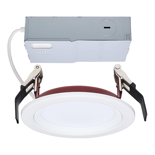 Satco S11865R1, Fire Rated 4'' LED Direct Wire Slim Fit Step Baffle Downlight, 10W, 120V, 2700/3000/3500/4000/5000K CCT Selectable, 820 Lumens, Round Shape, White Finish