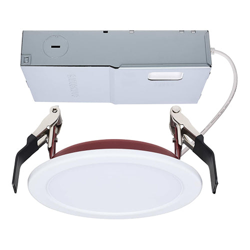 Satco S11868R1, Fire Rated 4'' LED Direct Wire Slim Fit Flat Face Downlight, 10W, 120-277V, 2700/3000/3500/4000/5000K CCT Selectable, 820 Lumens, Round Shape, White Finish