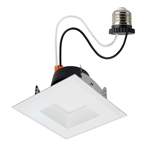 Satco S11884, 4'' Field Selectable LED Downlight Retrofit, Deep Baffle, 5.8/7/9.5W, 120V, 2700/3000/3500/4000/5000K CCT Selectable, 600/750/900 Lumens, Square, White Finish