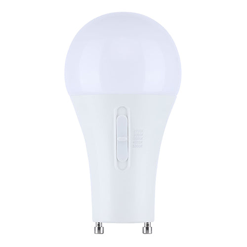 Satco S12148, A19 LED, 15.5W, 120V, 2700/3000/3500/4000/5000K CCT Selectable, 1600 Lumens, Bi Pin GU24 Base, Frost Finish