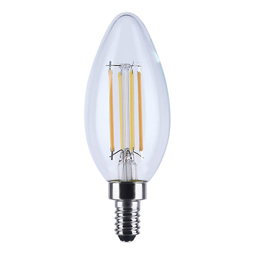 Satco S12157, B11 LED Filament, 4.5W, 120V, Dim To Warm 3000-2000K, 450 Lumens, Candelabra E12 Base, Clear Finish