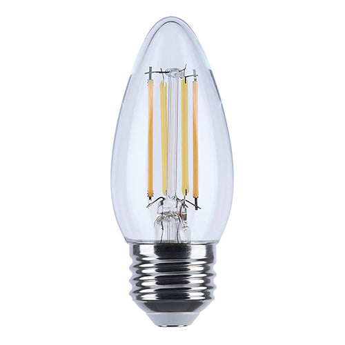 Satco S12159, B11 LED Filament, 4.5W, 120V, Dim To Warm 3000-2000K, 450 Lumens, Medium E26 Base, Clear Finish