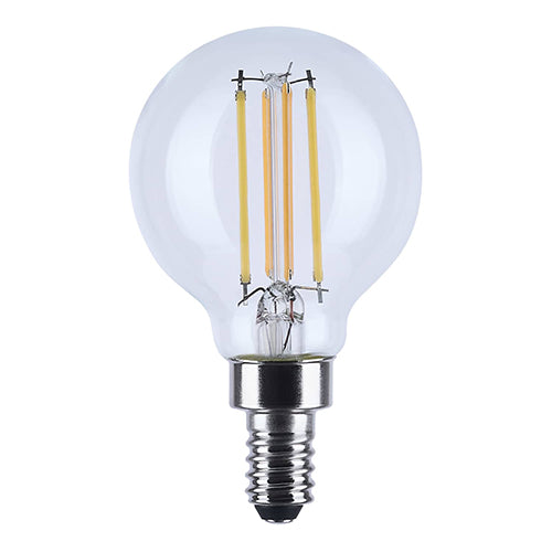 Satco S12161, G16.5 LED Filament, 4.5W, 120V, Dim To Warm 3000-2000K, 450 Lumens, Candelabra E12 Base, Clear Finish
