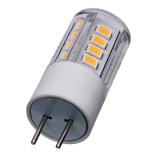 Satco S12316, T5 LED, 3W, 12V, 3000K Soft White, 300 Lumens, Bi Pin GY6.35 Base, Clear Finish