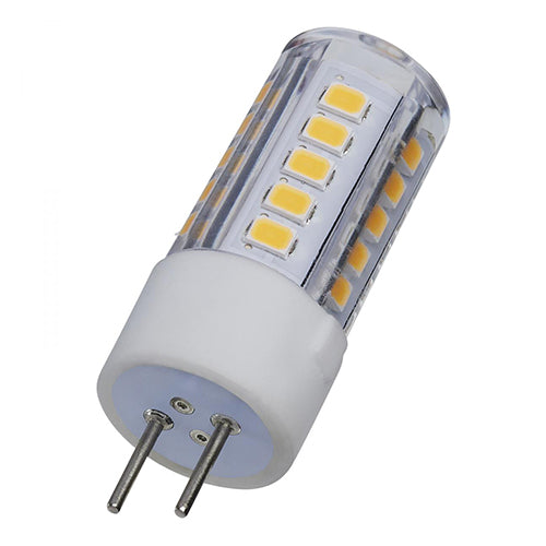 Satco S12318, T6 LED, 4.5W, 12V, 3000K Soft White, 430 Lumens, Bi Pin GY6.35 Base, Clear Finish