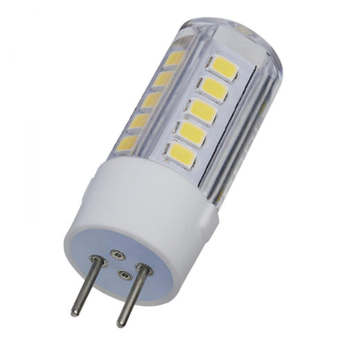 Satco S12319, T6 LED, 4.5W, 12V, 5000K Natural Light, 430 Lumens, Bi Pin GY6.35 Base, Clear Finish