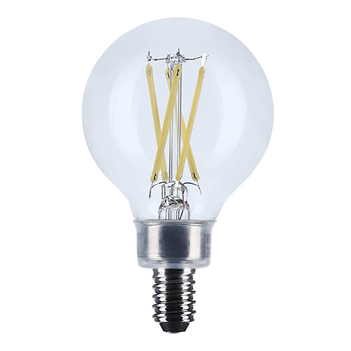 Satco S12478, 5.5G16.5/LED/CL/950/120V/E12, G16.5 LED, 5.5W, 120V, 5000K Natural Light, 500 Lumens, Candelabra E12 Base, Clear Finish