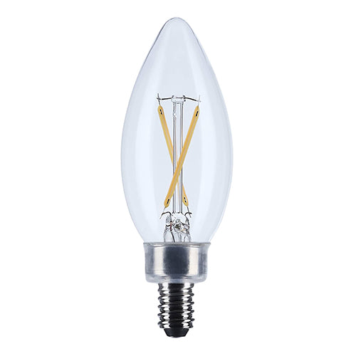Satco S12490, 3B11/LED/930/CL/120V/E12, B11 LED, 3W, 120V, 3000K Warm White, 200 Lumens, Candelabra E12 Base, Clear Finish