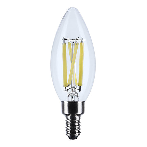 Satco S12496, 8W/CTC/LED/935/120V/E12, B11 LED, Candle-Tip, 8W, 120V, 3500K Neutral White, 760 Lumens, Candelabra E12 Base, Clear Finish