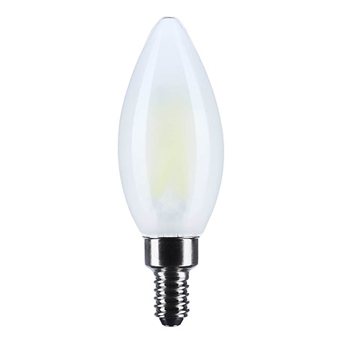 Satco S12497, 8W/CTF/LED/940/120V/E12, B11 LED, Candle-Tip, 8W, 120V, 4000K Cool White, 760 Lumens, Candelabra E12 Base, Frost Finish