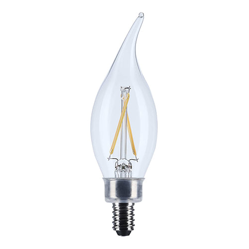 Satco S12505, 3CA10/LED/930/CL/120V/E12, CA10 LED, 3W, 120V, 3000K Warm White, 200 Lumens, Candelabra E12 Base, Clear Finish