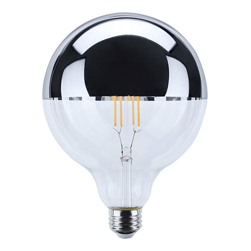 Satco S12545, G40 LED, 8W, 120V, 2700K Warm White, 800 Lumens, Medium E26 Base, Silver Crown Finish