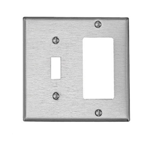 Leviton S126, 2-Gang 1-Toggle 1-Decora/GFCI Device Combination Wallplate, Standard Size, Magnetic Stainless Steel, Device Mount