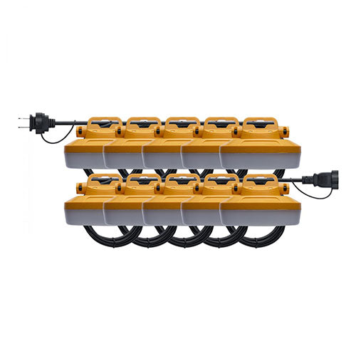 Satco S13169, LED High-Lumen Industrial/Commercial String Light, 120W, 120V, 5000K Natural Light, 14000 Lumens, 10 Interconnected Lamps, Orange Finish