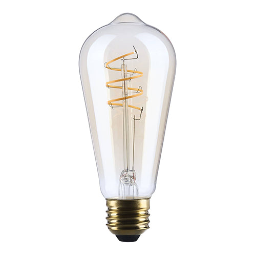 Satco S14208, 8ST19L/920/E26/GCAC/D, Amber Coil Filament, ST19 LED, 8W, 120V, 2000K Warm White, 800 Lumens, Medium E26 Base, Clear Amber Finish