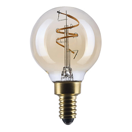 Satco S14209, 3.5G16.5L/920/E12/GCAC/D, Amber Coil Filament, G16.5 LED, 3.5W, 120V, 2000K Warm White, 300 Lumens, Candelabra E12 Base, Clear Amber Finish