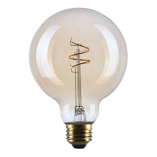 Satco S14212, 3.5G30L/920/E26/GCAC/D, Amber Coil Filament, G30 LED, 3.5W, 120V, 2000K Warm White, 300 Lumens, Medium E26 Base, Clear Amber Finish