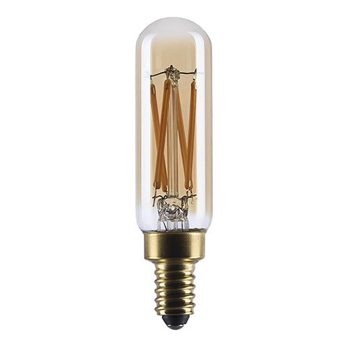 Satco S14217, 5.5T6L/920/E12/GCAS/D, Amber Straight Filament, T6 LED, 5.5W, 120V, 2000K Warm White, 500 Lumens, Candelabra E12 Base, Clear Amber Finish