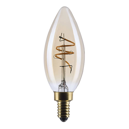 Satco S14218, 3.5C11L/920/E12/GCAC/D, Amber Coil Filament, C11 LED, 3.5W, 120V, 2000K Warm White, 300 Lumens, Candelabra E12 Base, Clear Amber Finish