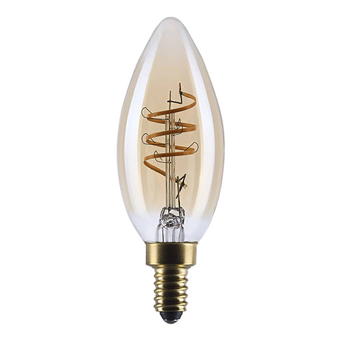Satco S14219, 5.5C11L/920/E12/GCAC/D, Amber Coil Filament, C11 LED, 5.5W, 120V, 2000K Warm White, 500 Lumens, Candelabra E12 Base, Clear Amber Finish