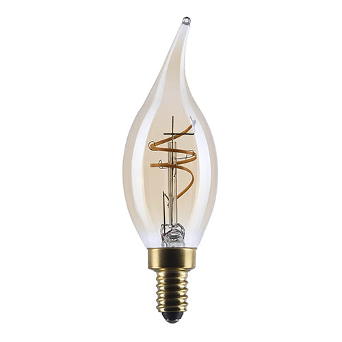 Satco S14220, 3.5CA11L/920/E12/GCAC/D, Amber Coil Filament, CA11 LED, 3.5W, 120V, 2000K Warm White, 300 Lumens, Candelabra E12 Base, Clear Amber Finish
