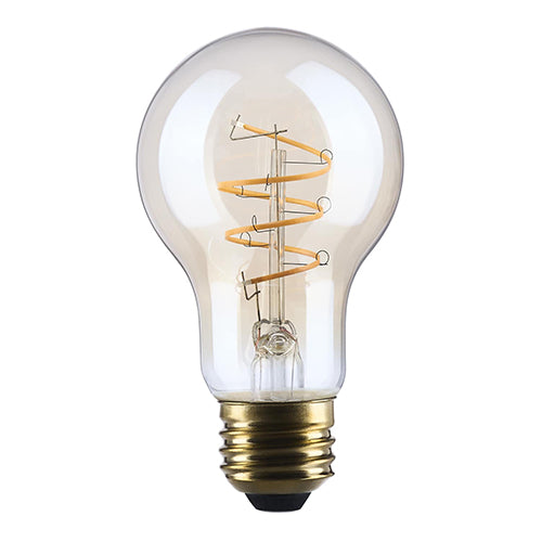 Satco S14228, 8A19L/920/E26/GCAC/D, Amber Coil Filament, A19 LED, 8W, 120V, 2000K Warm White, 800 Lumens, Medium E26 Base, Clear Amber Finish