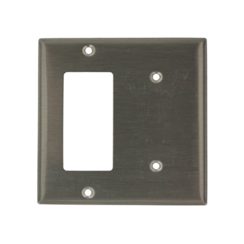 Leviton S1426-N, 2-Gang 1-Blank 1-Decora/GFCI Device Combination Wallplate, Standard Size, Non-Magnetic Stainless Steel, Strap Mount