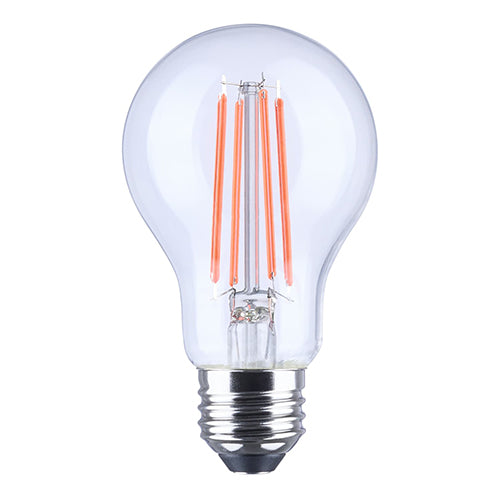 Satco S14384, 8A19L/E26/GCRS/ND/1PK, Straight Filament, A19 LED, 8W, 120V, Red Light, Glass, 800 Lumens, Medium E26 Base, Clear Finish, 1-Pack