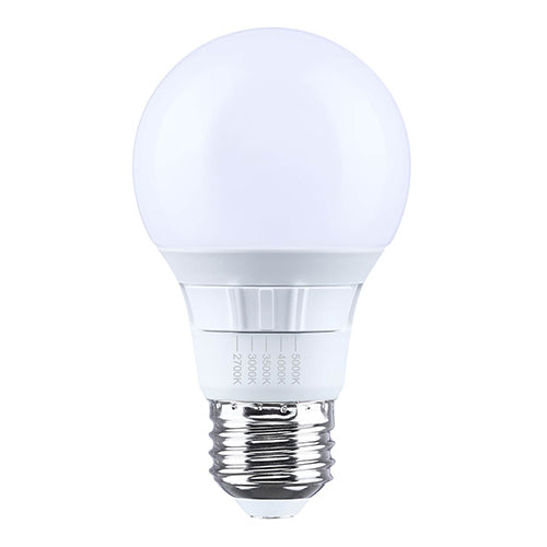 Satco S15188, 6A19L/8CCT5/E26/P/D/1PK, A19 LED, 6W, 120V, 2700/3000/3500/4000/5000K CCT Selectable, 450 Lumens, Medium E26 Base, Frost Finish, 1-Pack