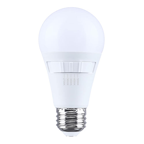 Satco S15195, 14A19L/9CCT5/E26/P/D/1PK, A19 LED, 14W, 120V, 2700/3000/3500/4000/5000K CCT Selectable, 1600 Lumens, Medium E26 Base, Frost Finish, 1-Pack