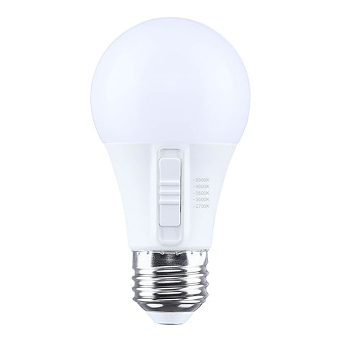 Satco S15196, 5.8A19L/9CCT5/E26/P/D/1PK, A19 LED, 5.8W, 120V, 2700/3000/3500/4000/5000K CCT Selectable, 470 Lumens, Medium E26 Base, Frost Finish, 1-Pack