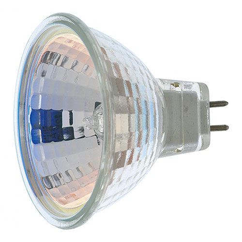 Satco S1956-TF, MR16 Halogen, 20W, 12V, 2900K Warm White, 205 Lumens, Miniature 2 Pin Round Base, Shatter Proof, Clear Finish