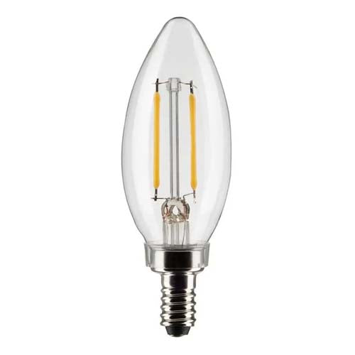 Satco S21262, B11 LED Filament, 3W, 120V, 2700K Warm White, 200 Lumens, Candelabra E12 Base, Clear Finish