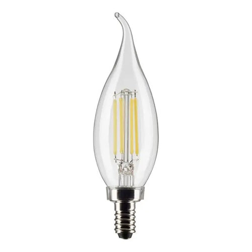 Satco S21306, CA10 LED Filament, 5.5W, 120V, 4000K Cool White, 500 Lumens, Candelabra E12 Base, Clear Finish