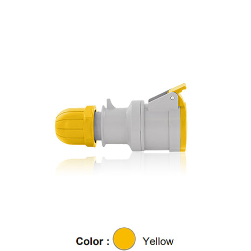 Leviton S216-C4, International Configuration Pin & Sleeve Connector, Industrial Grade, 16 Amp, 100-130 Volt, 2P+E (2P, 3W), Clock Position 4, IP44, Splashproof, Yellow
