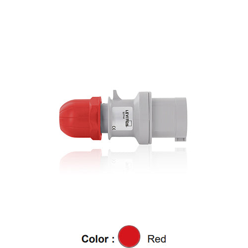 Leviton S216-P9, International Configuration Pin & Sleeve Plug, Industrial Grade, 16 Amp, 380-415 Volt, 2P+E (2P, 3W), Clock Position 9, IP44, Splashproof, Red