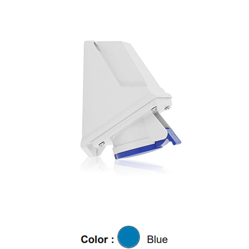 Leviton S216-S6, International Configuration Pin & Sleeve Suface Mounting Socket Outlet, Industrial Grade, 16 Amp, 200-250 Volt, 2P+E (2P, 3W), Clock Position 6, IP44, Splashproof, Blue