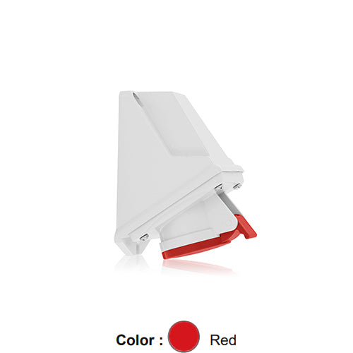 Leviton S216-S9, International Configuration Pin & Sleeve Surface Mounting Socket Outlet, Industrial Grade, 16 Amp, 380-415 Volt, 2P+E (2P, 3W), Clock Position 9, IP44, Splashproof, Red