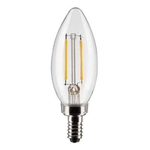 Satco S21820, B11 LED Filament, 4W, 120V, 3000K Soft White, 350 Lumens, Candelabra E12 Base, Clear Finish