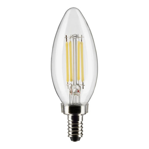 Satco S21829, B11 LED Filament, 5.5W, 120V, 5000K Natural Light, 500 Lumens, Candelabra E12 Base, Clear Finish