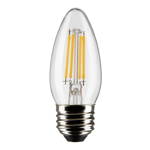 Satco S21835, B11 LED Filament, 4W, 120V, 3000K Soft White, 350 Lumens, Medium E26 Base, Clear Finish