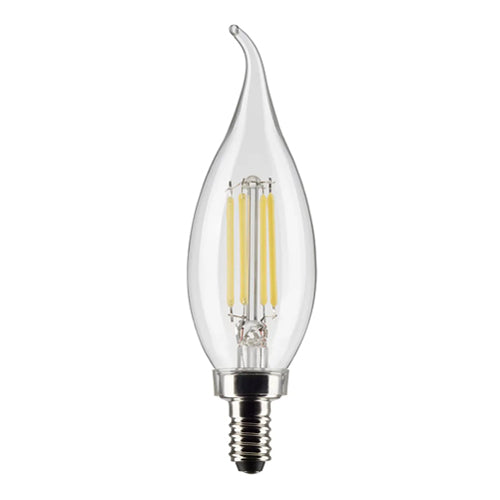 Satco S21842, CA10 LED Filament, 4W, 120V, 5000K Natural Light, 350 Lumens, Candelabra E12 Base, Clear Finish